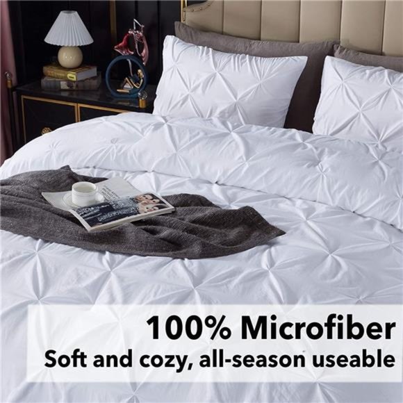 White Pinch Pleat Comforter 3 Pieces Down Alternative Queen or Full Size - Picture 6 of 6